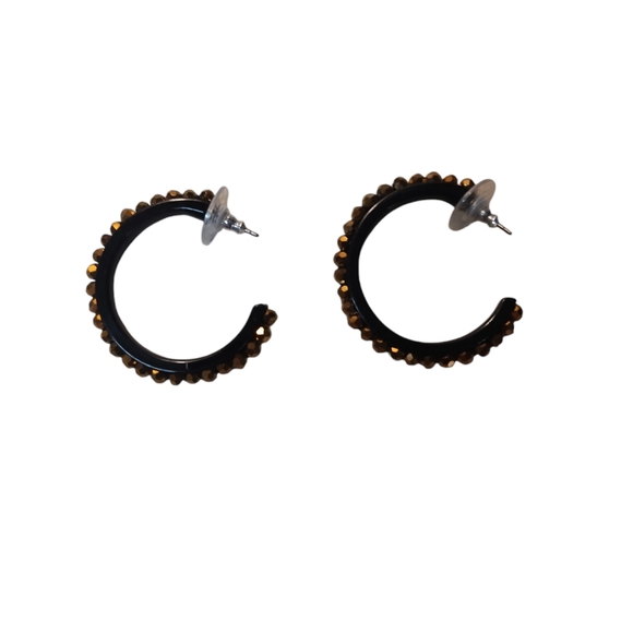 - NWOT Premier Designs Copper Falls Black  Beaded Hoop Pierced Earrings - Picture 2 of 4